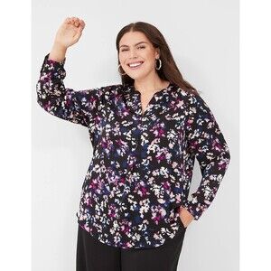 Lane Bryant 14 Satin Ruched-Shoulder Blouse